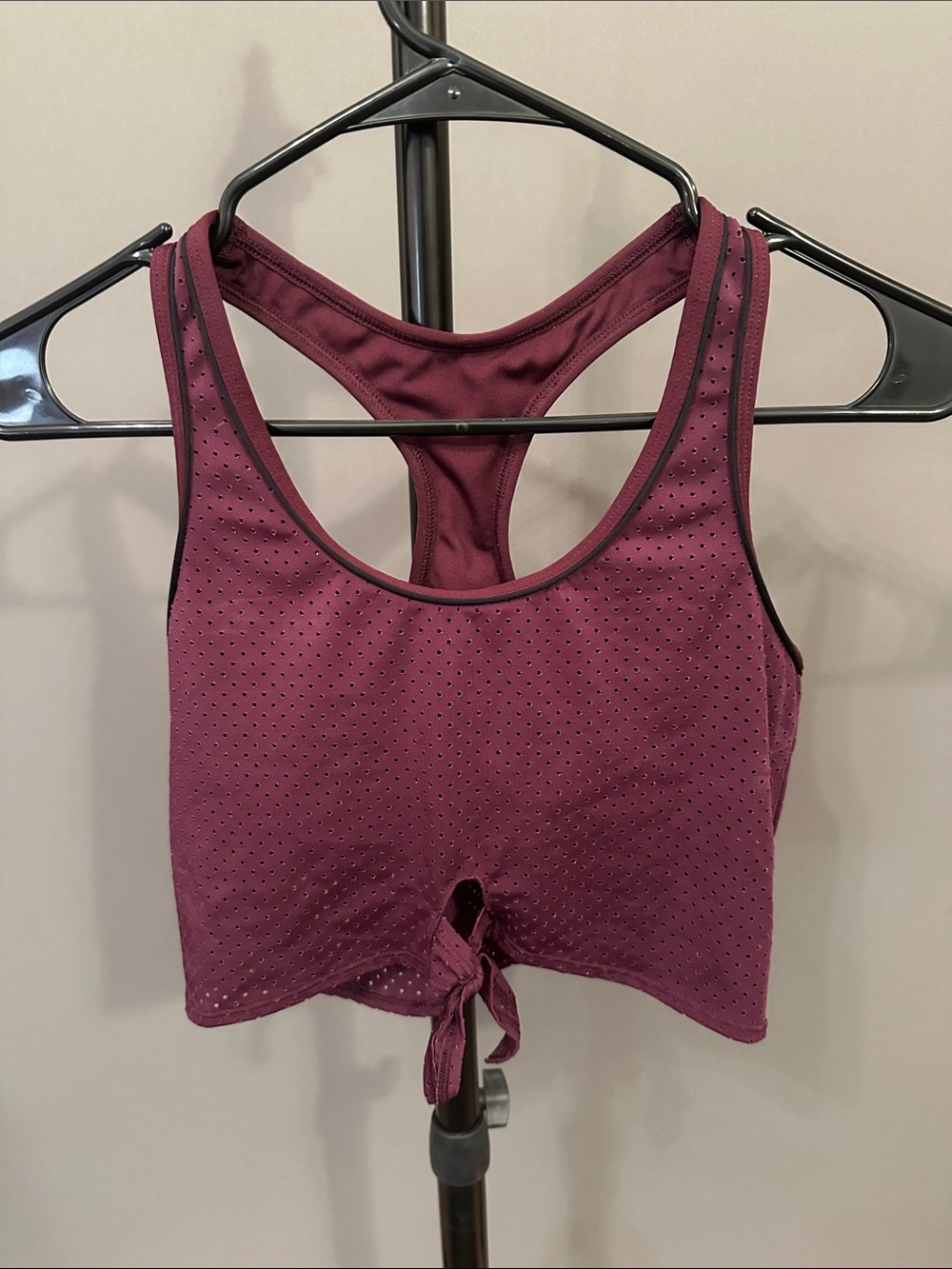 PINK Victoria's Secret Maroon Perforated Tie-Front Sports Bra